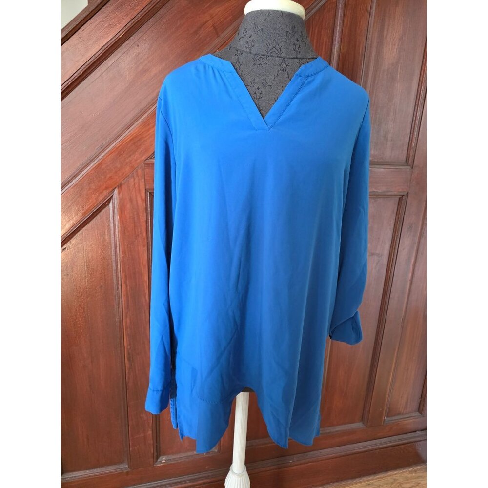 Susan Graver Womens V-Neck Long Sleeve Blouse Size 10 Blue